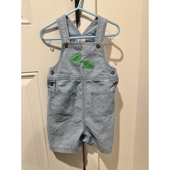 Talbots Kids Other - Vintage Talbots Kids Embroidered Green Frog Denim Overalls Shortalls Unisex 24m